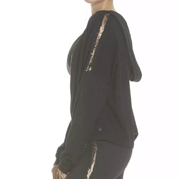 NWT Splendid Rose Gold Stripe Cropped Dolman Sleeve Hoodie & Pant Set - Picture 4 of 8